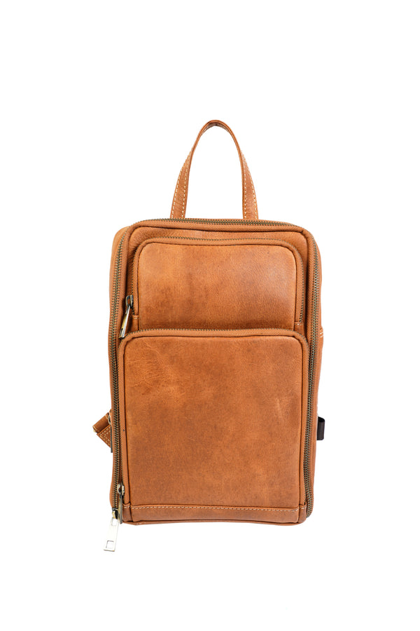 Tan Crunch Leather Shoulder Bag